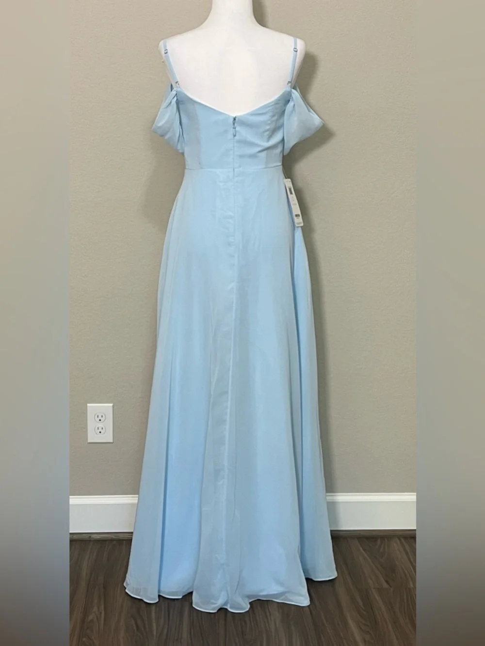 Azazie Sky Blue A-Line Off the Shoulder Chiffon Convertible Dress Size 4 - Picture 3 of 9